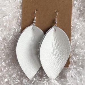 White Leather leaf fishhook earrings